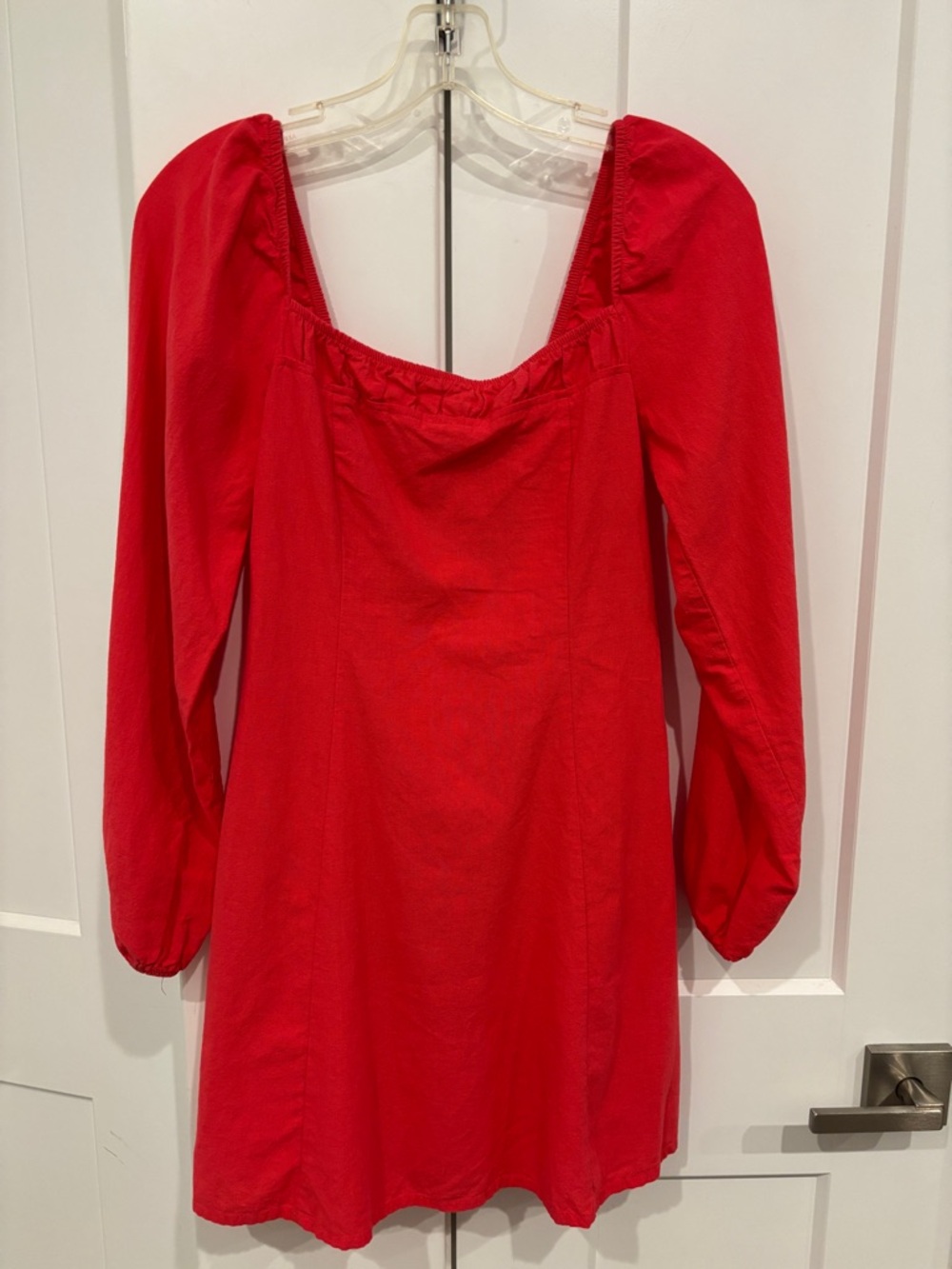 Free People Red Long-Sleeve Square Neck Mini Dress. Size S
